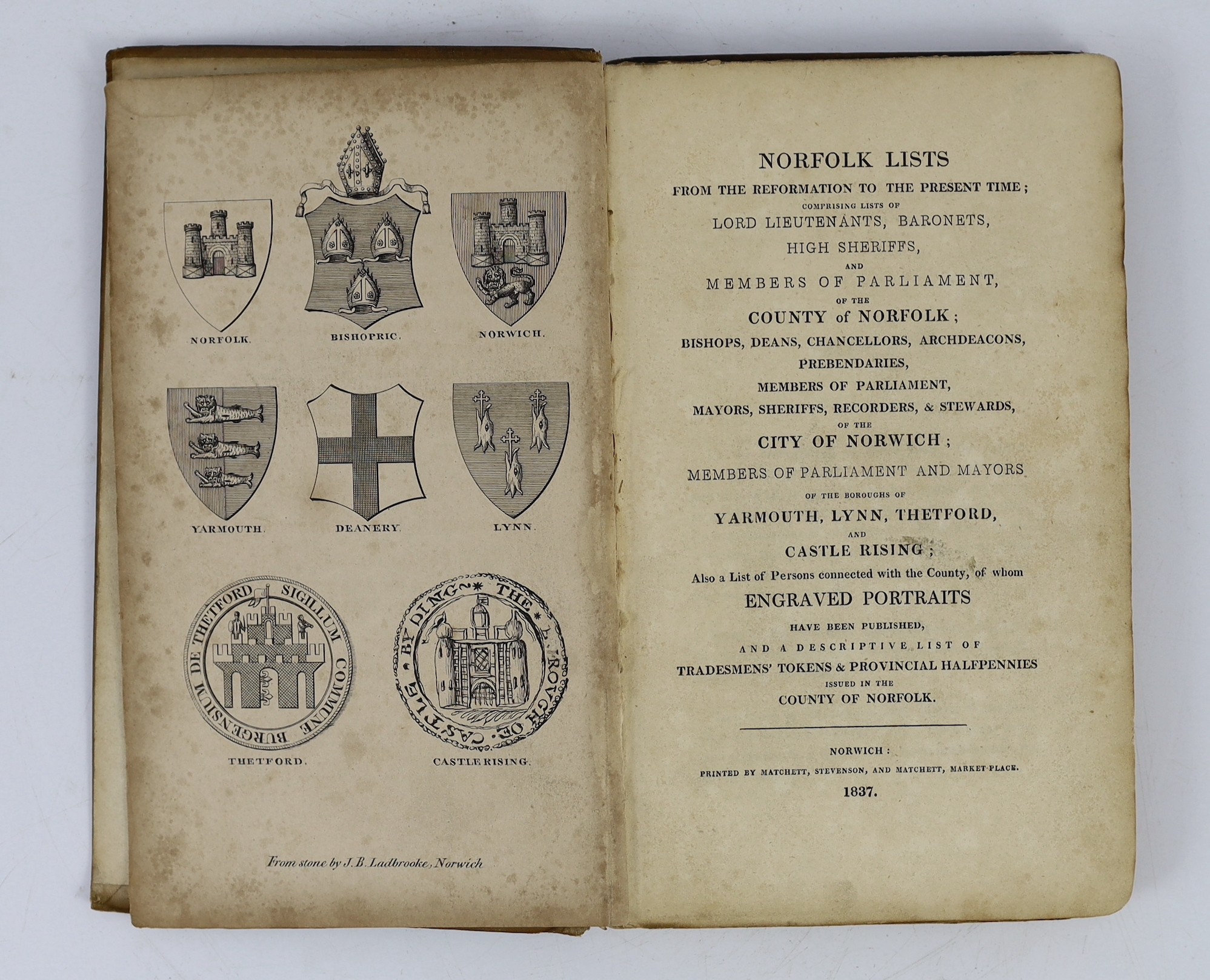 NORFOLK: Clark, Zachary - An Account of the Different Charities belonging to the Poor of the County of Norfolk....original paper boards with printed label, uncut. Bury St. Edmund's, 1811; A Report of the Proceedings of H